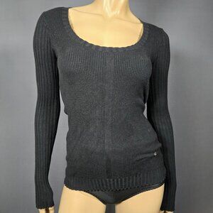 Y2K Parasuco Black Skinny Ribbed Long Sleeve Sweater Size S Goth Grunge Academia